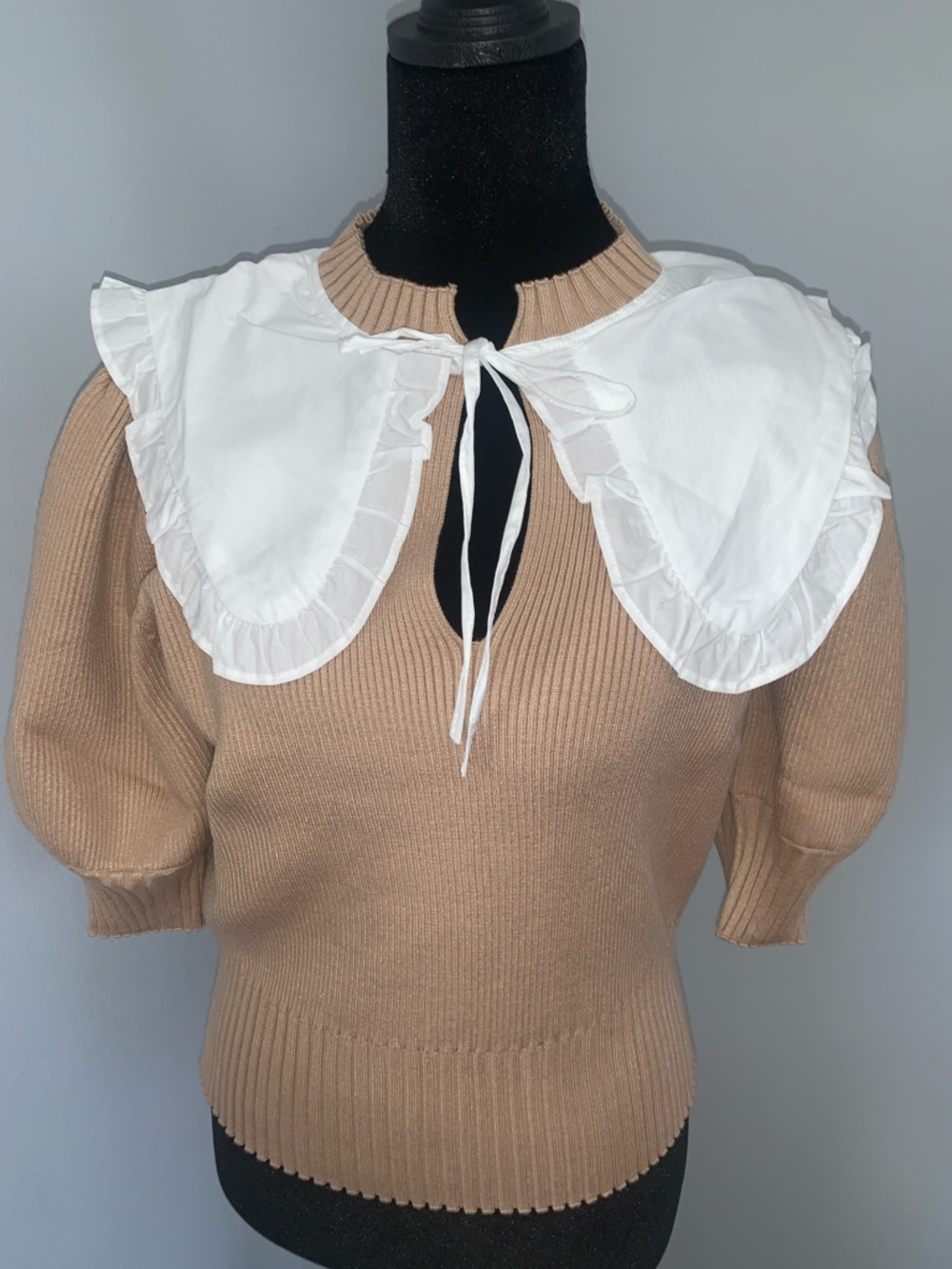 🆕- ENGLISH FACTORY Collared Knit Camel Short Sleeve Sweater